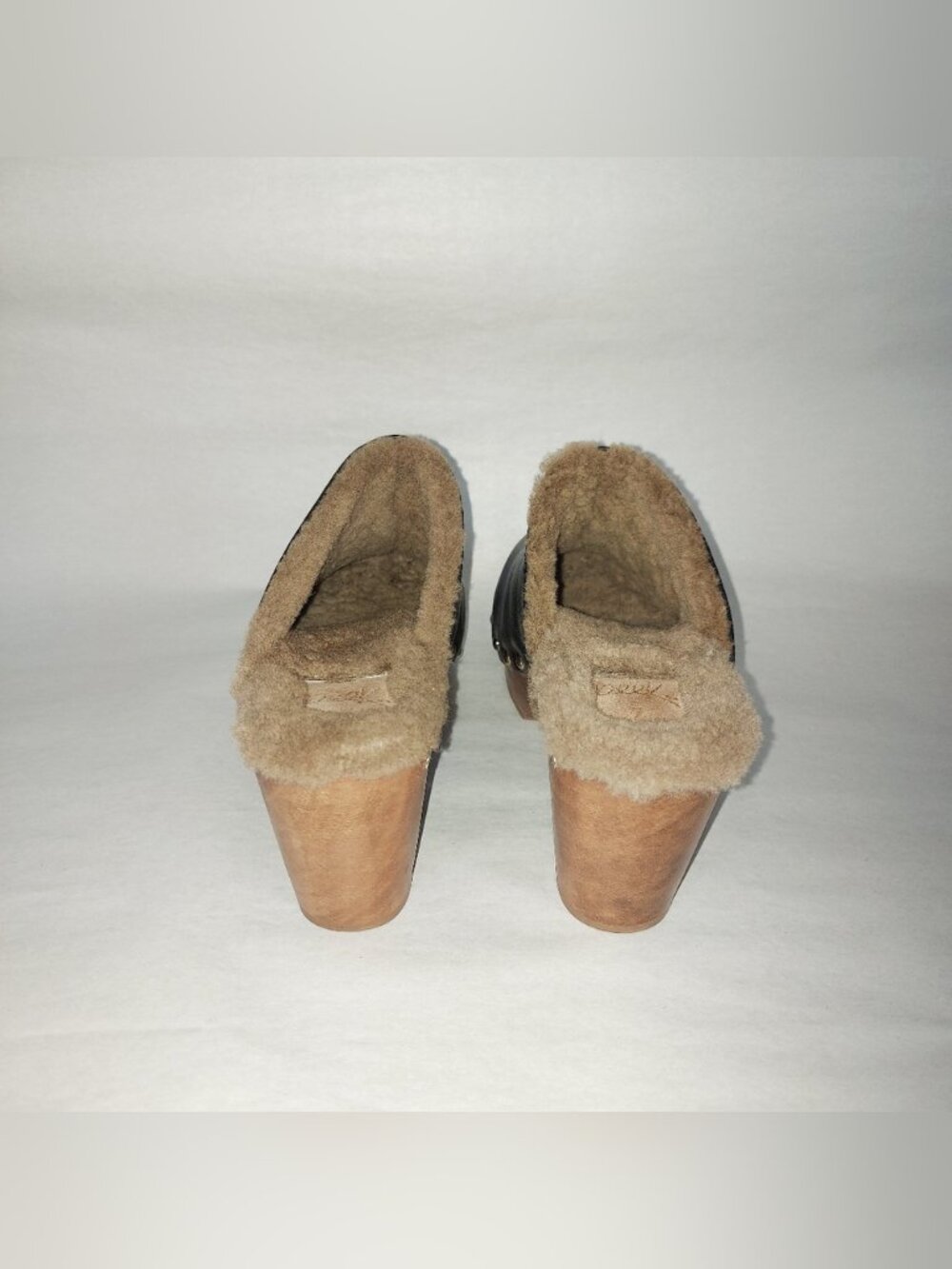 Beek Studs Chunky Cozy High Heel Woodpecker Shearling Clogs Size 7 Black Leather - Picture 7 of 11